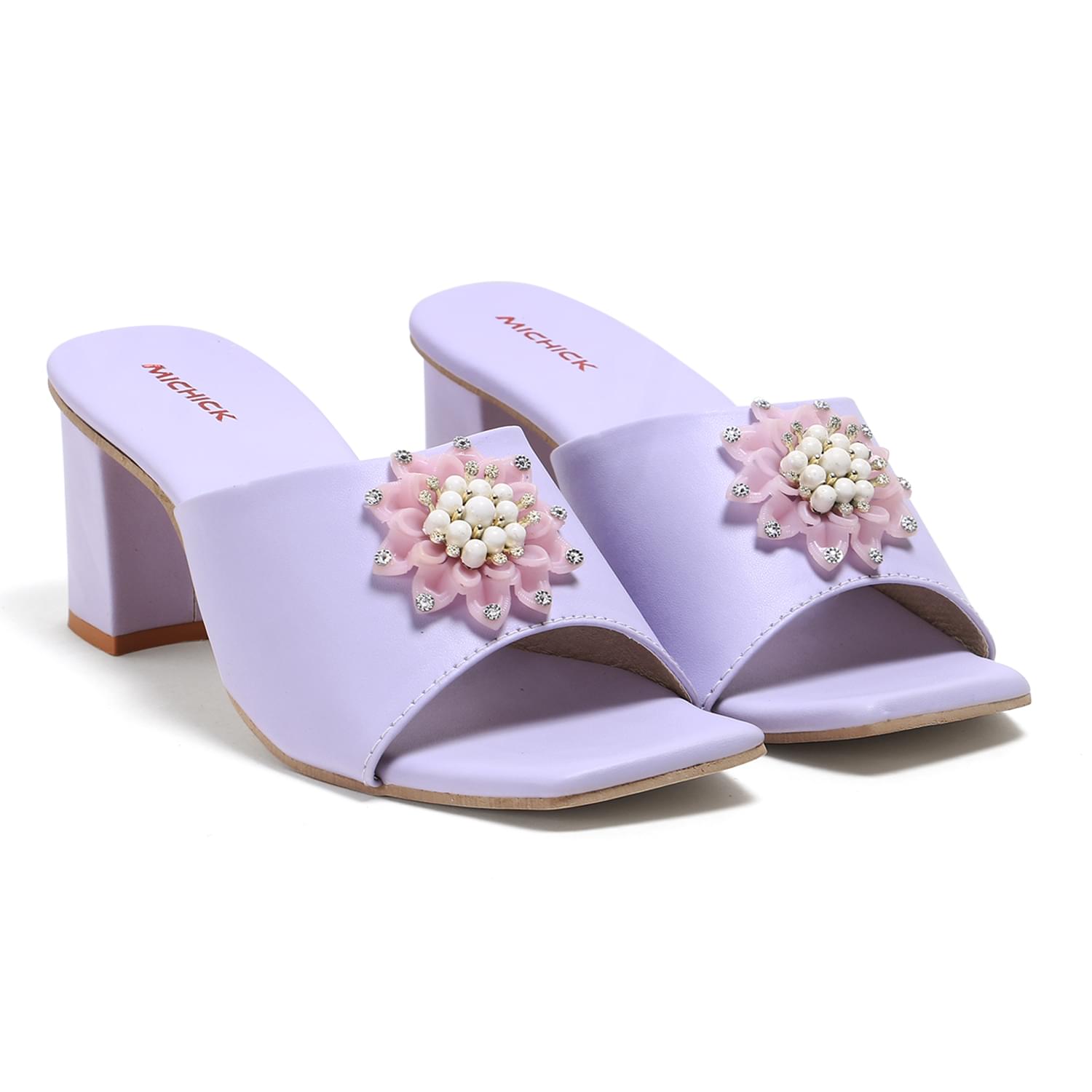 MICHICK Lilac Flower Heels for Women